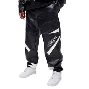 PLUS PU COLOUR BLOCK MOTO TROUSERS racing Man Boohoo Sz 36